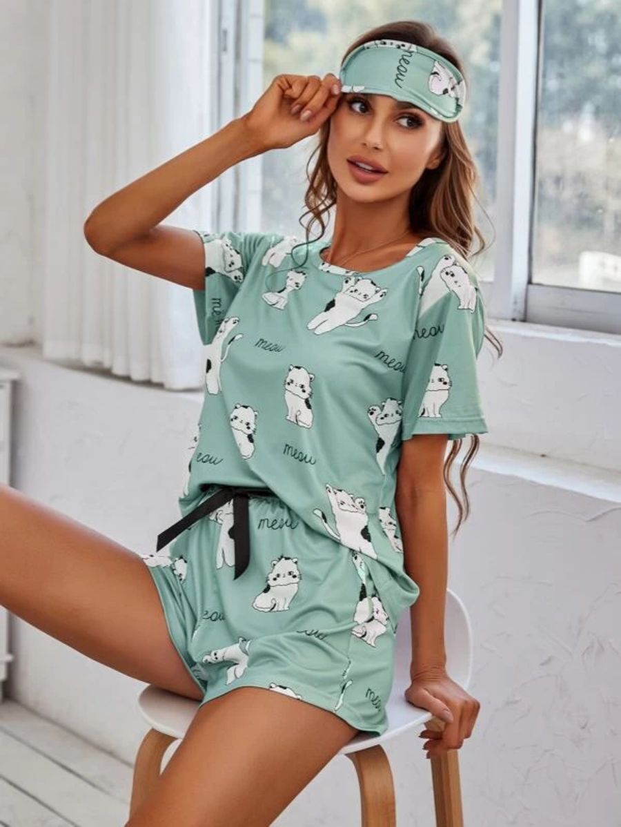 Cartoon Graphic Top And Waist Shorts Set-Soco Hoodie
