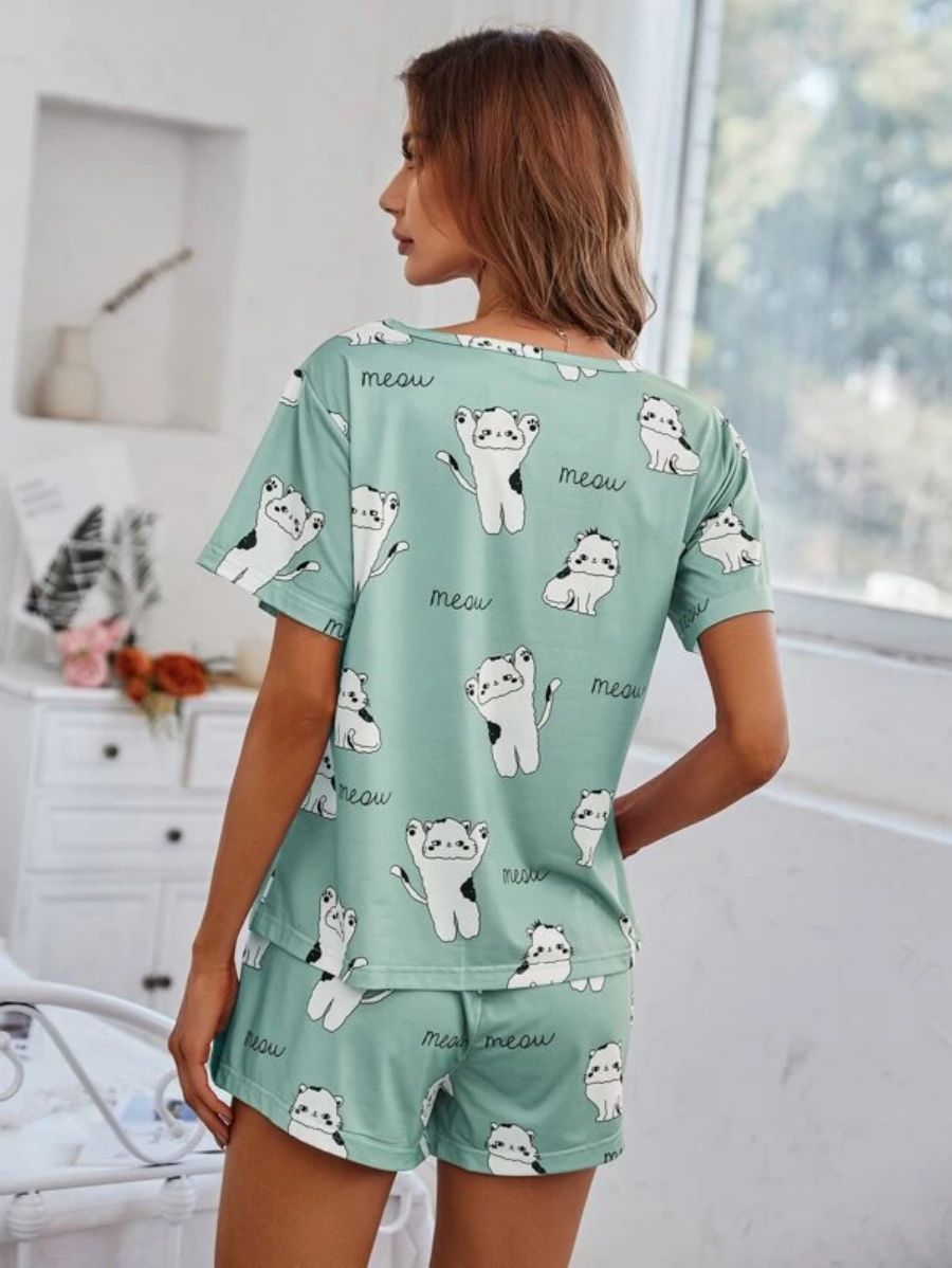 Cartoon Graphic Top And Waist Shorts Set-Soco Hoodie
