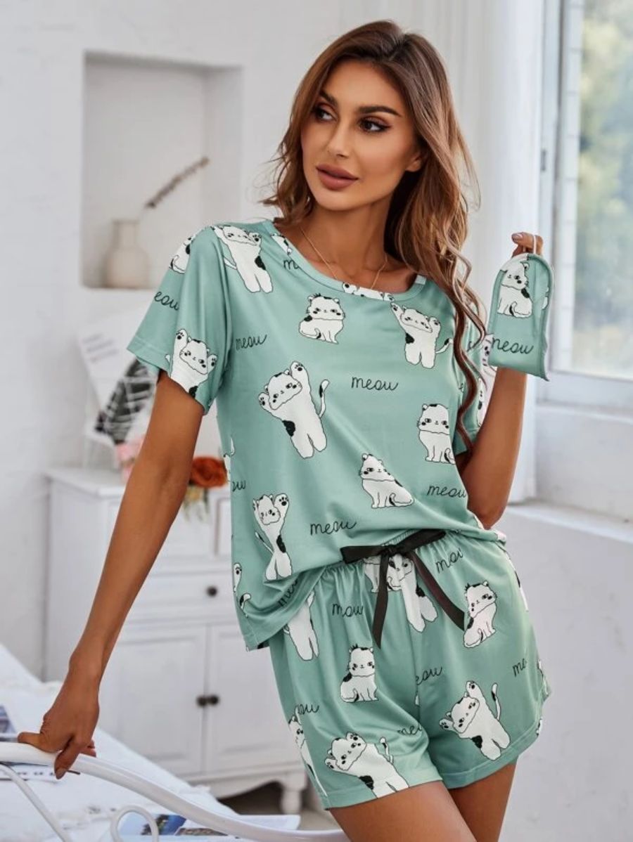 Cartoon Graphic Top And Waist Shorts Set-Soco Hoodie