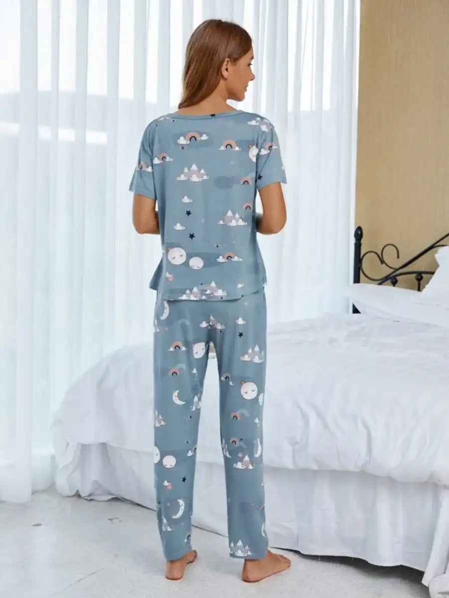 Cartoon Print Graphic Pajama Set-Soco Hoodie