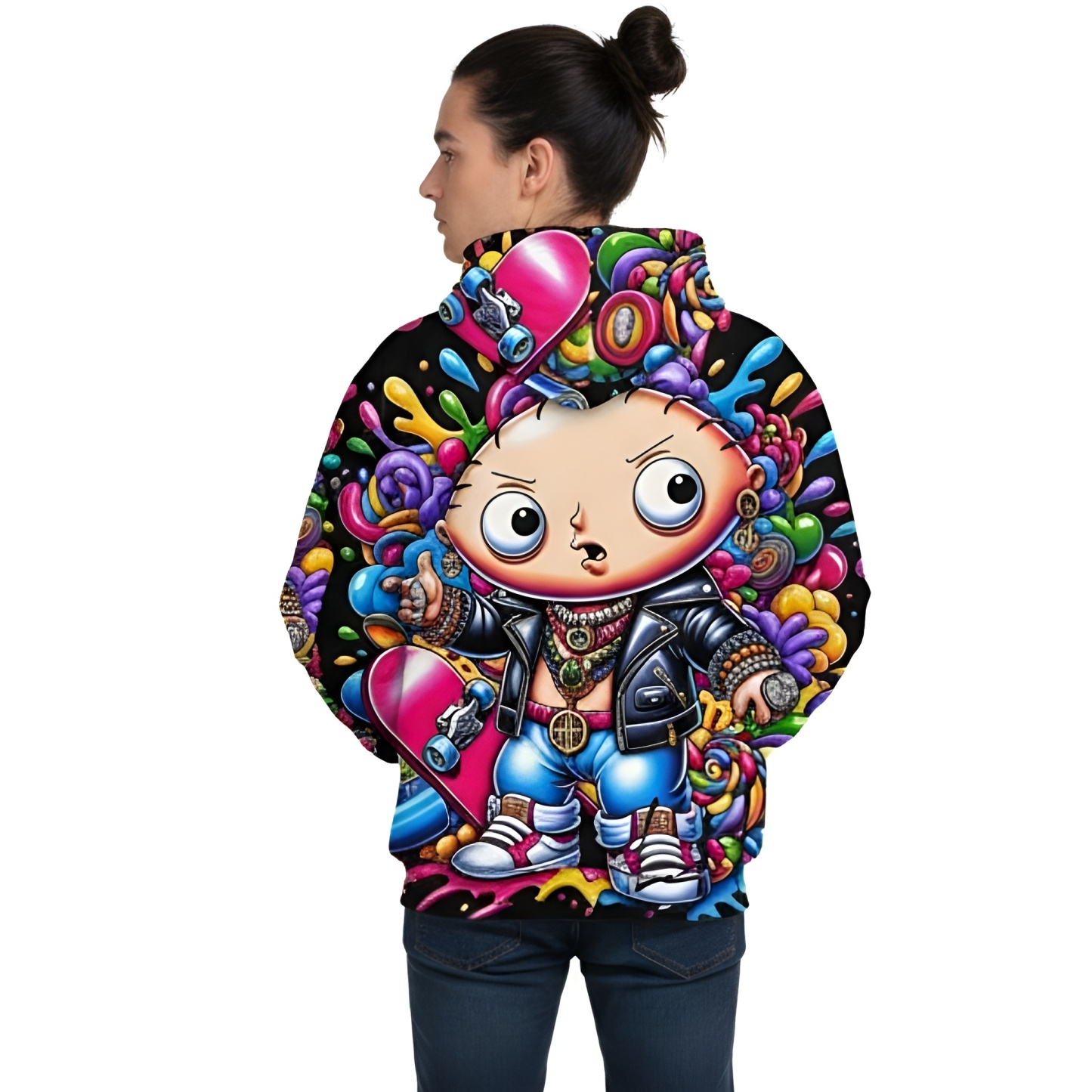 Casual Cartoon Printed Hoodie With Kangaroo Pocket