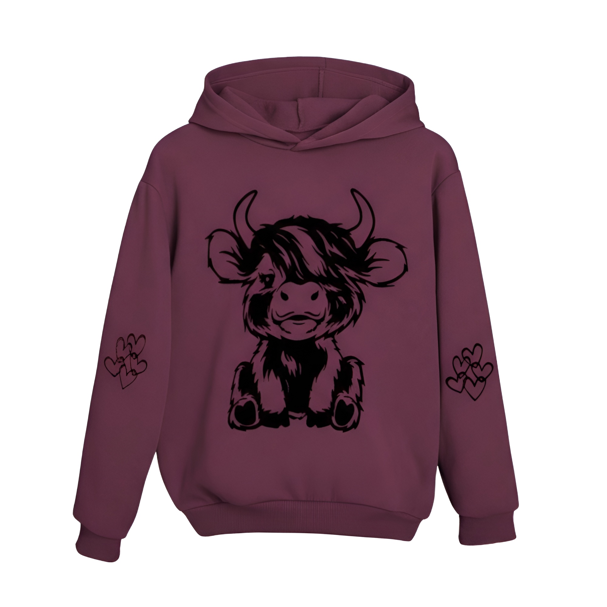 Casual Highland Cow Graphic Print Long Sleeve Pullover Hoodie