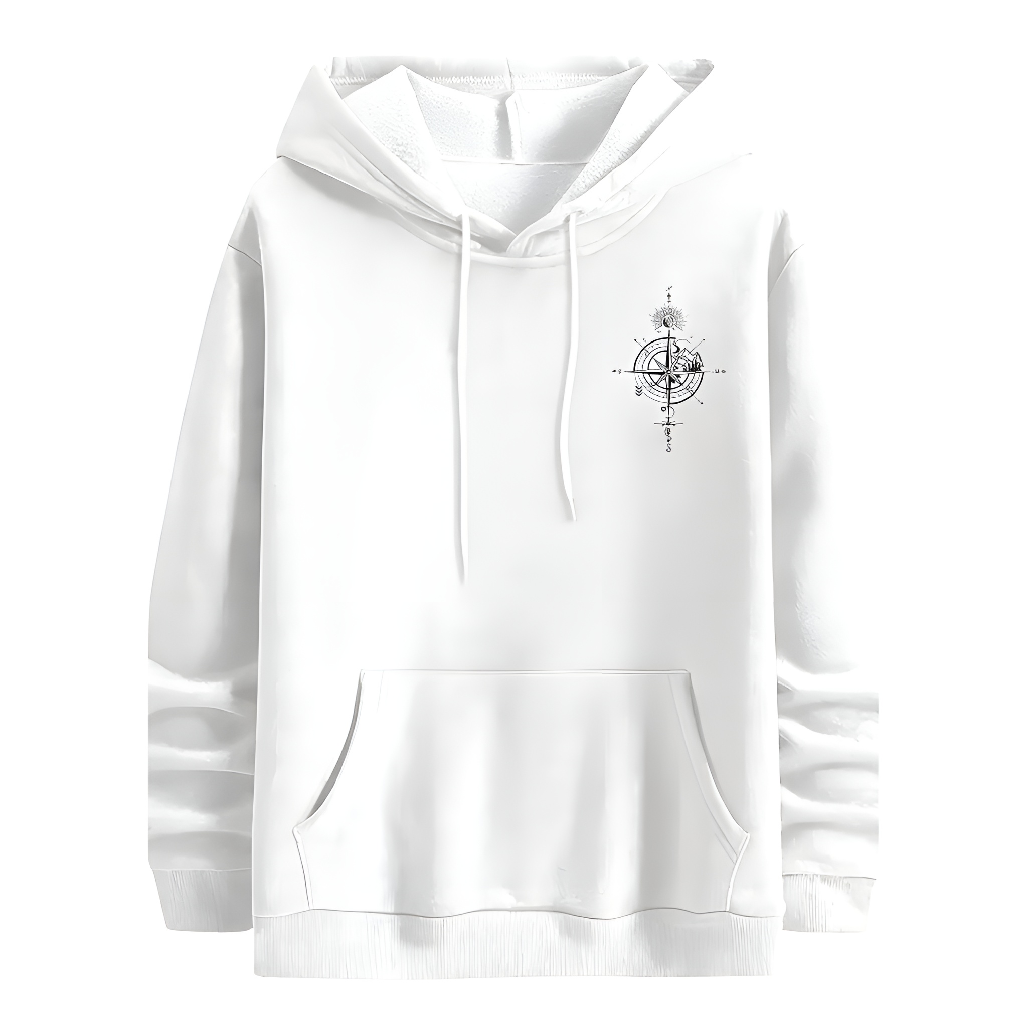 Casual Loose Fit Hoodie With Compass And Mountain Graphic Print For Men