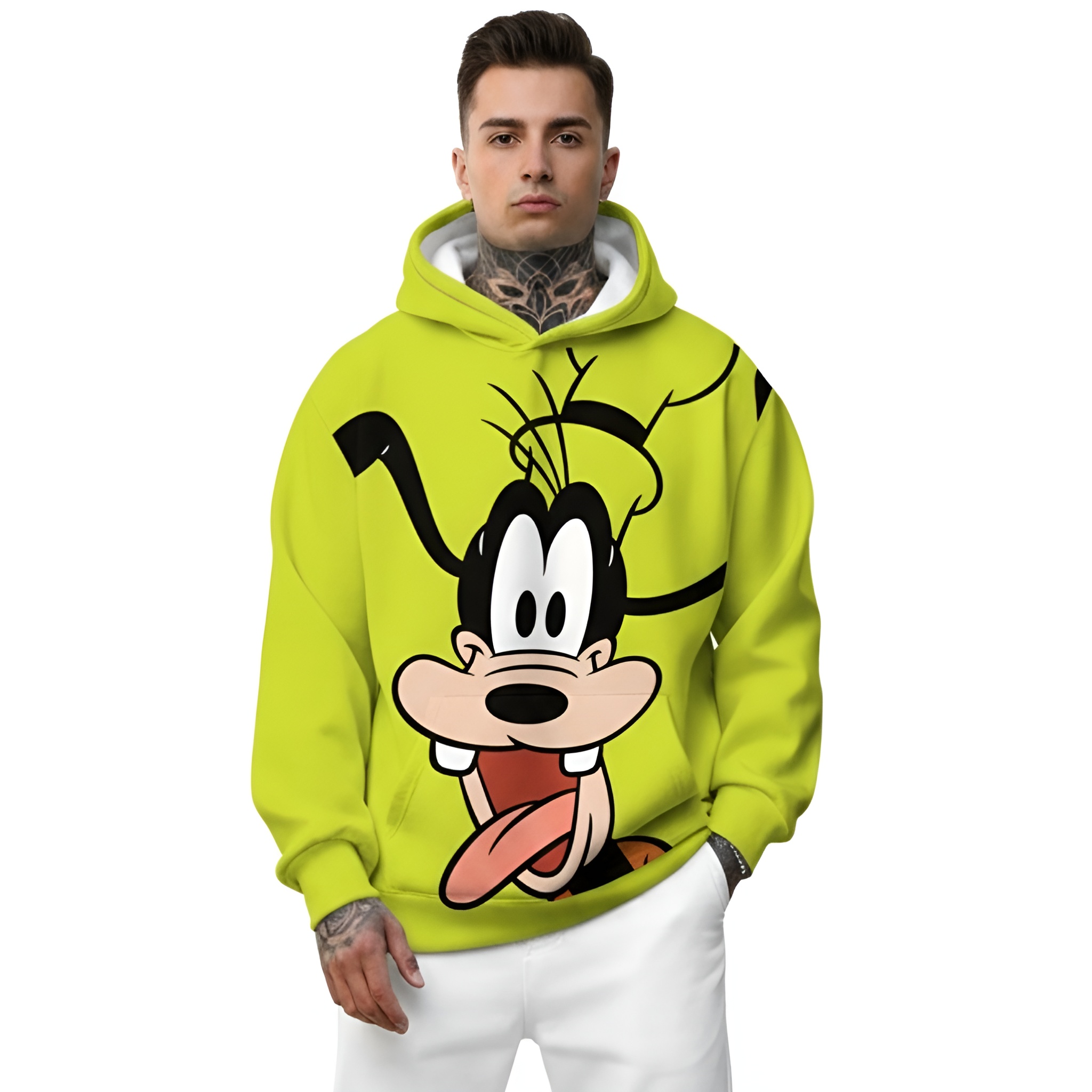 Casual Pullover With Cartoon Character Design With Hood