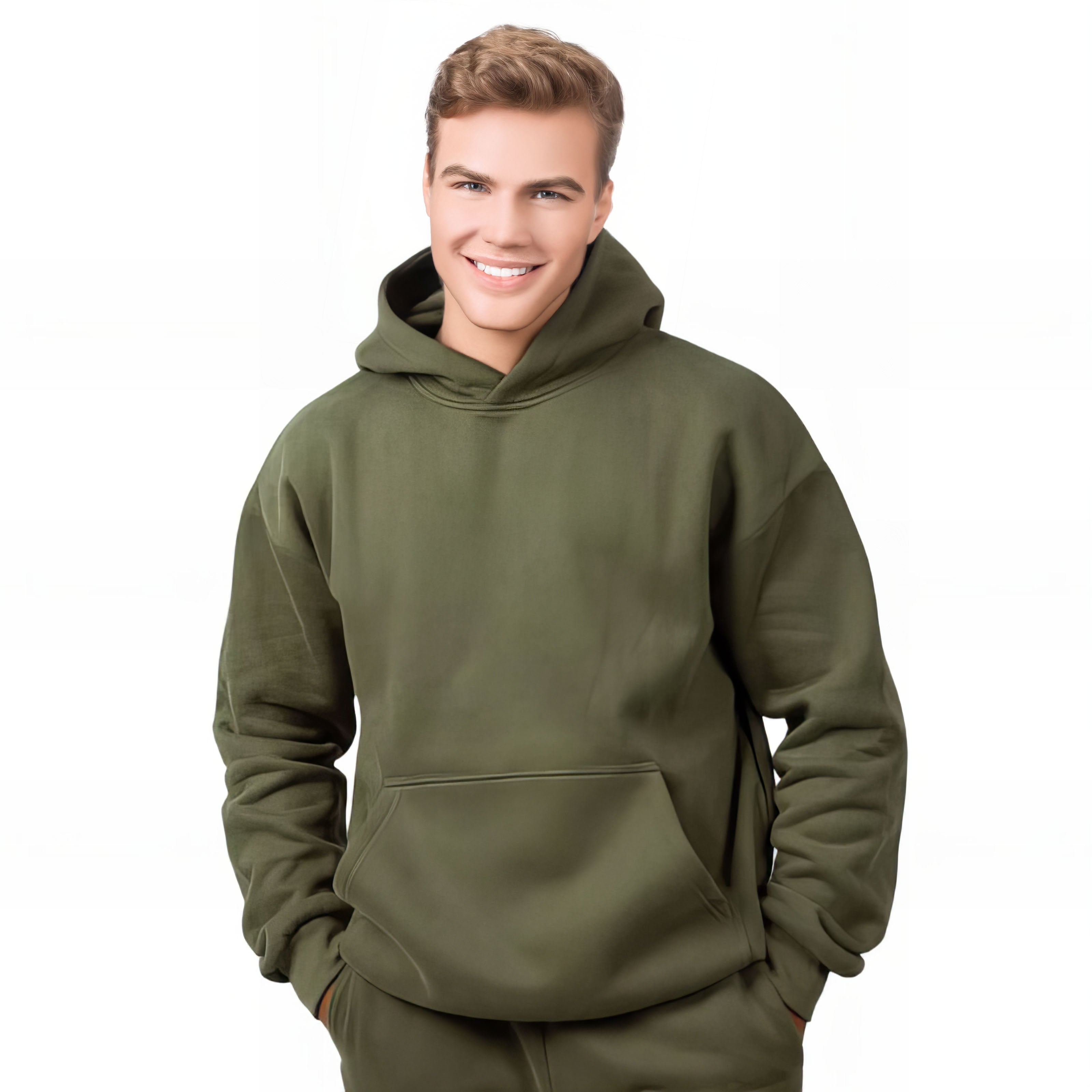 Casual Classic Pullover Hoodie With Adjustable Hood Olive