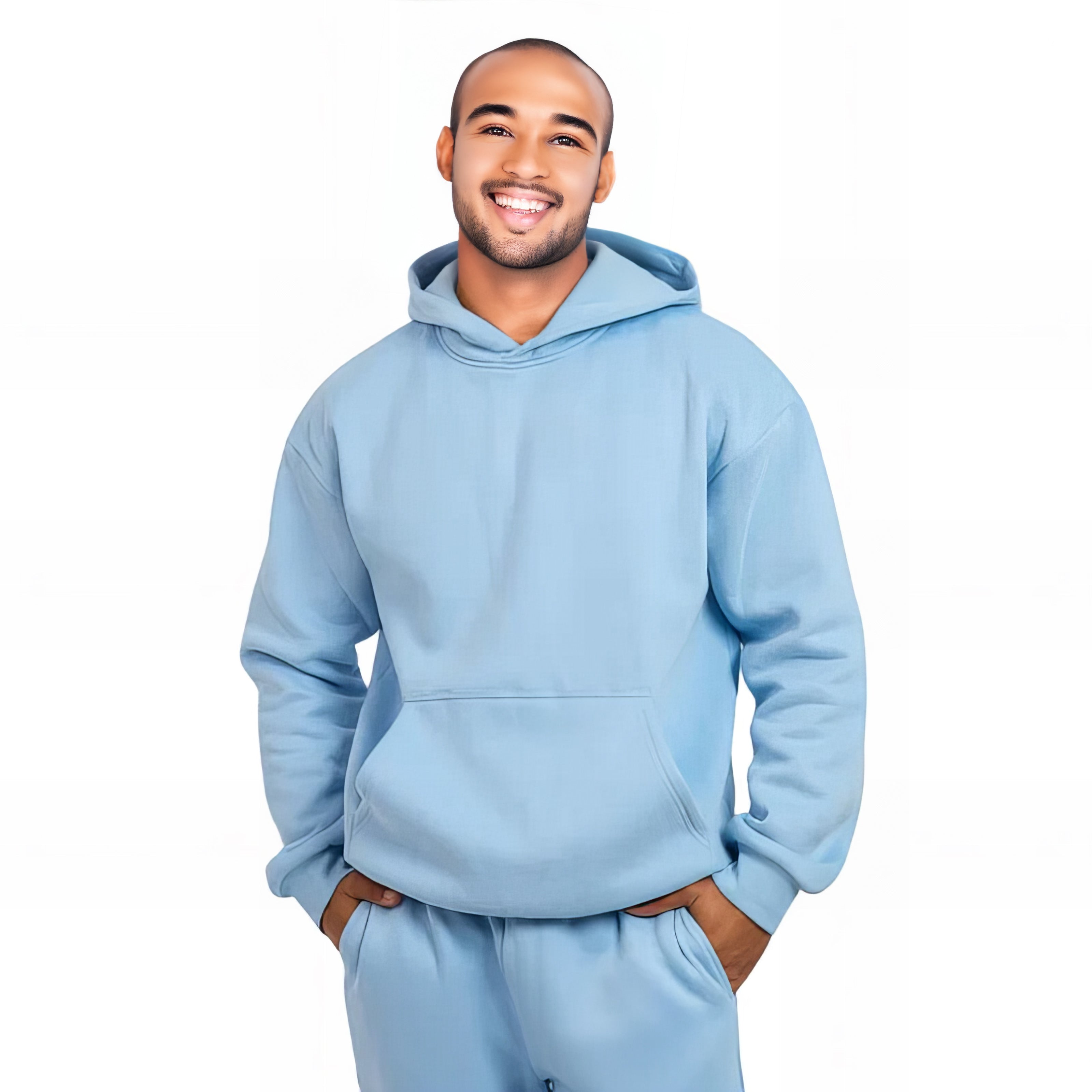 Casual Classic Pullover Hoodie With Adjustable Hood Light Blue