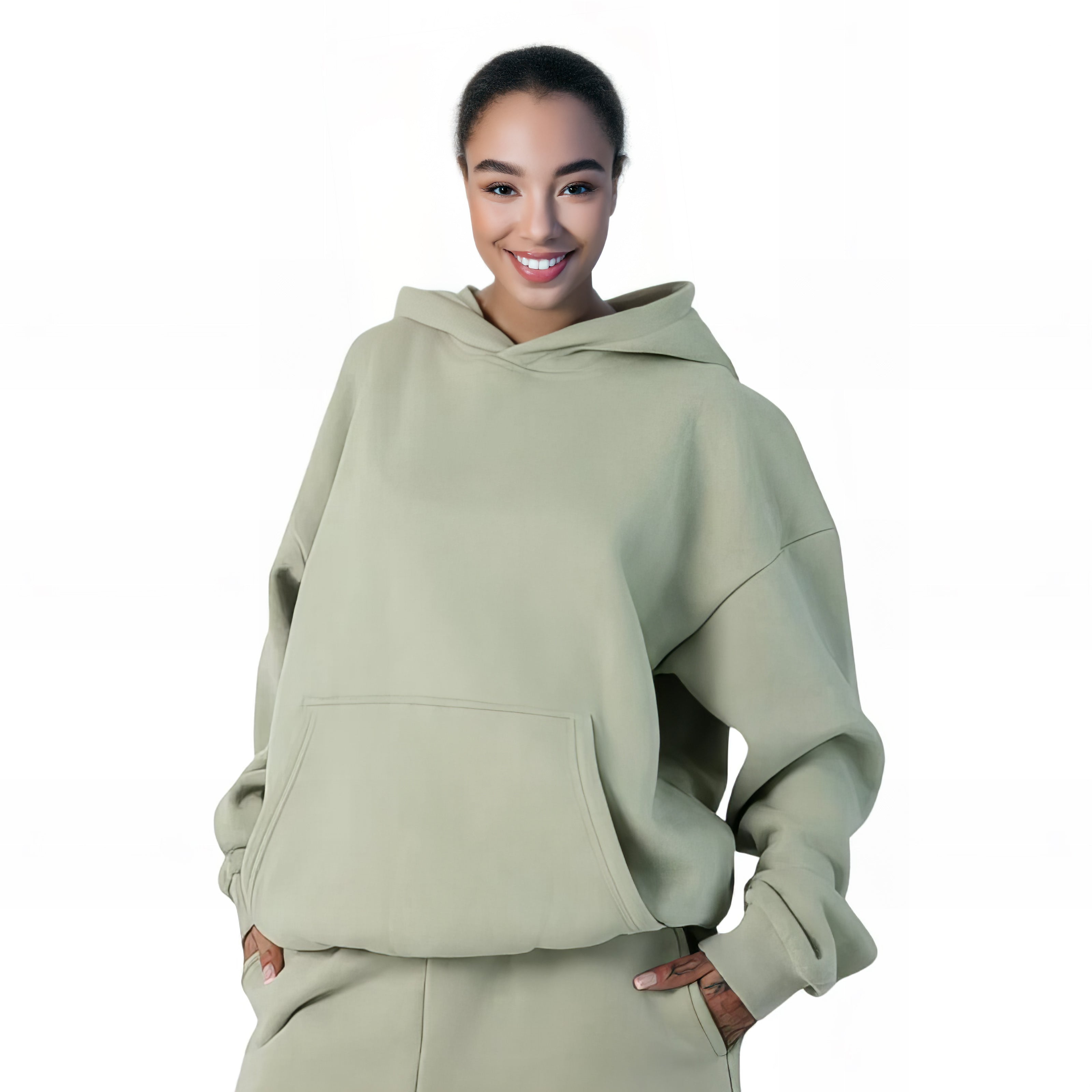 Casual Classic Pullover Hoodie With Adjustable Hood Light Green