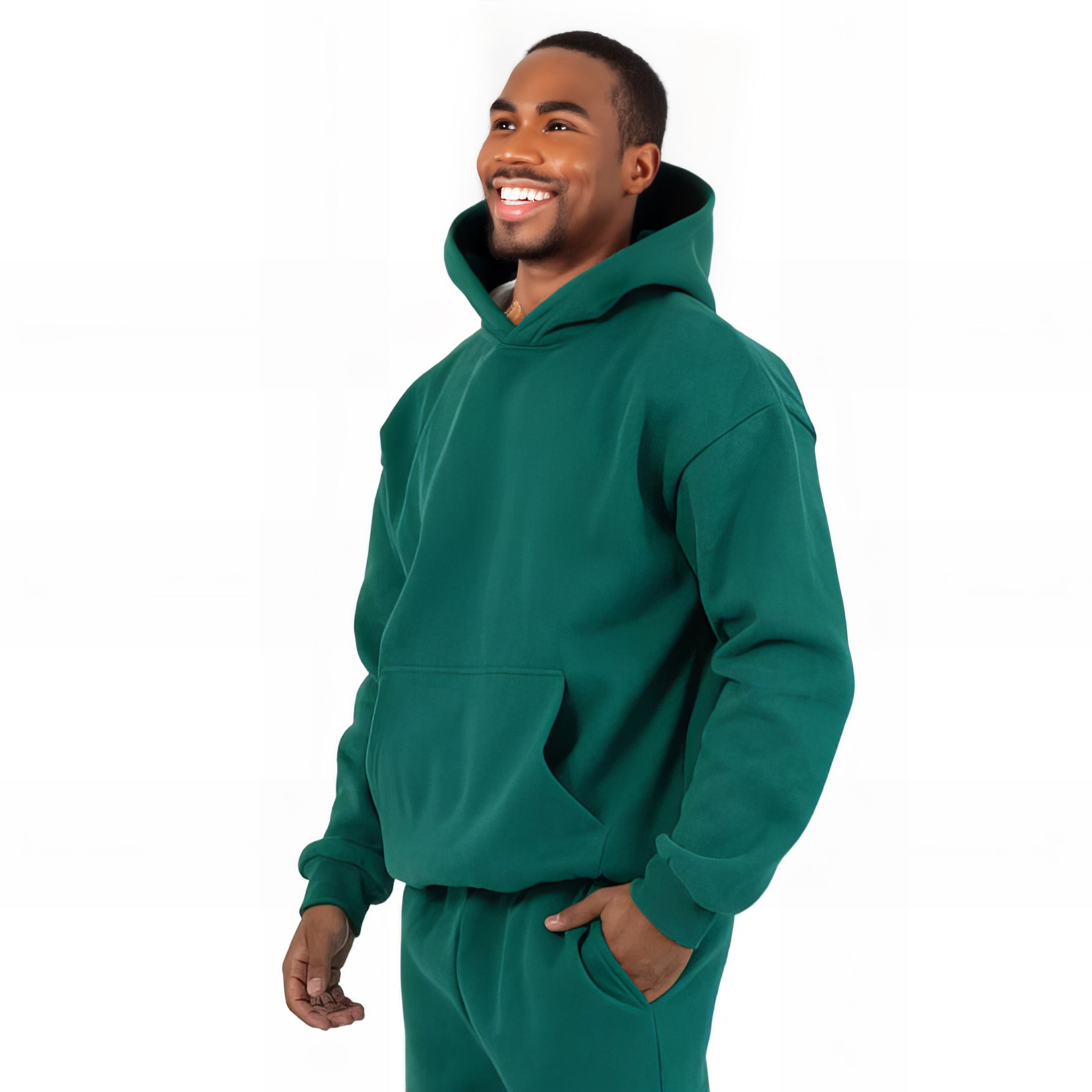 Casual Classic Pullover Hoodie With Adjustable Hood Teal