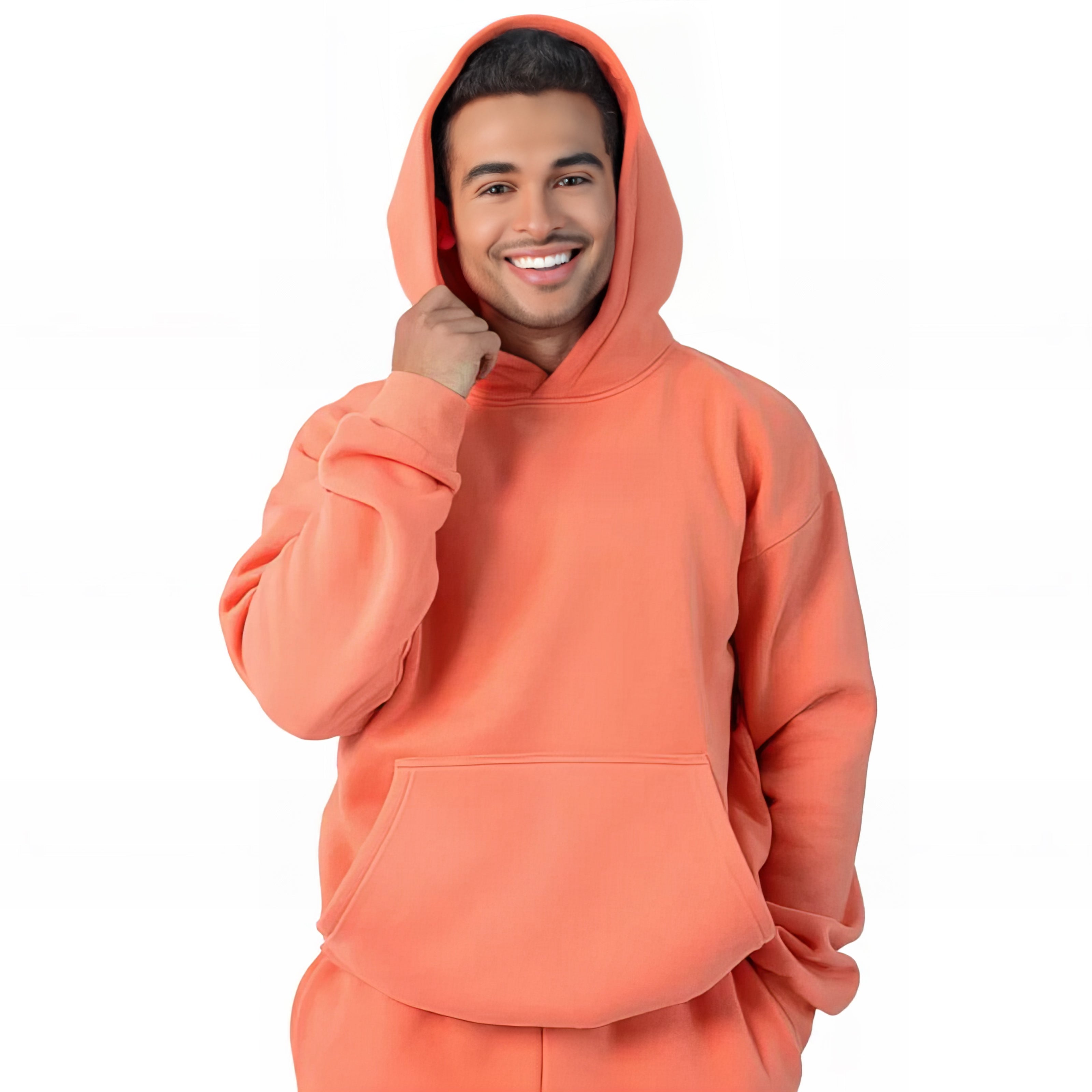 Casual Classic Pullover Hoodie With Adjustable Hood Orange