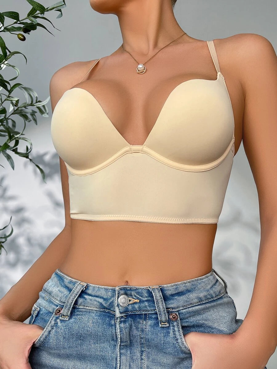 Casual Solid Underwire Criss Cross Bra-Soco Hoodie