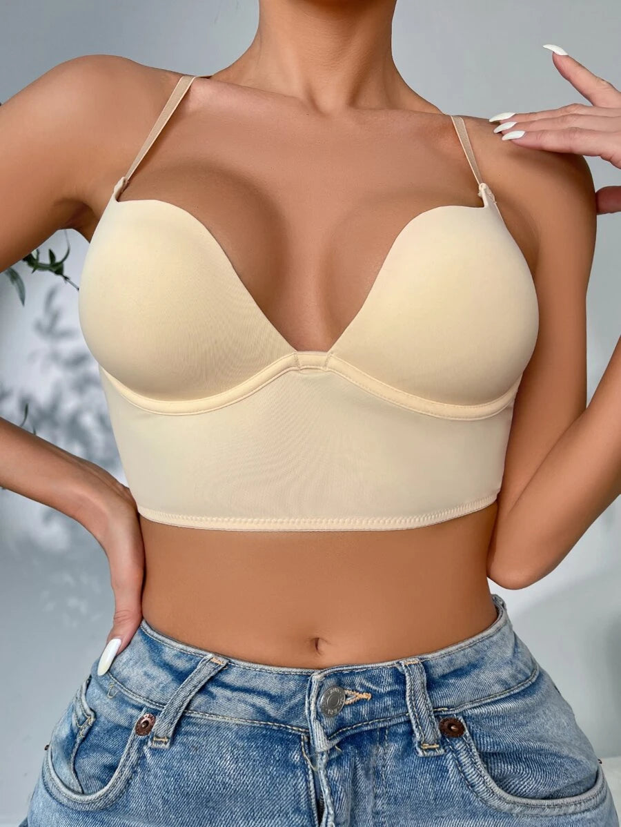 Casual Solid Underwire Criss Cross Bra-Soco Hoodie