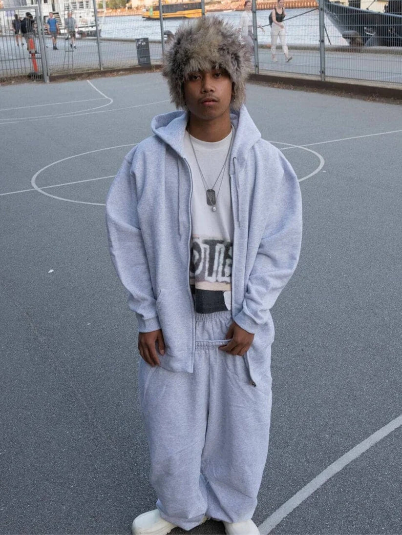 Casual Zip Up Hoodie With Adjustable Hood Gray