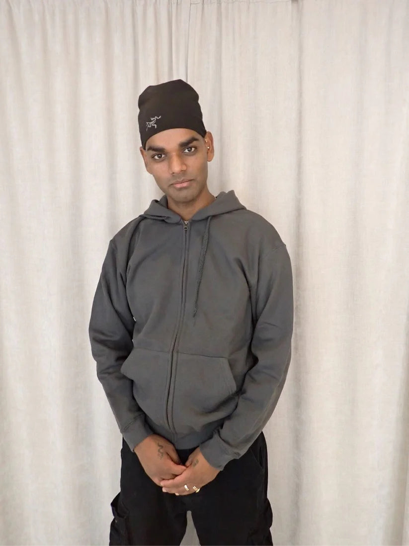 Casual Zip Up Hoodie With Adjustable Hood Dark Gray