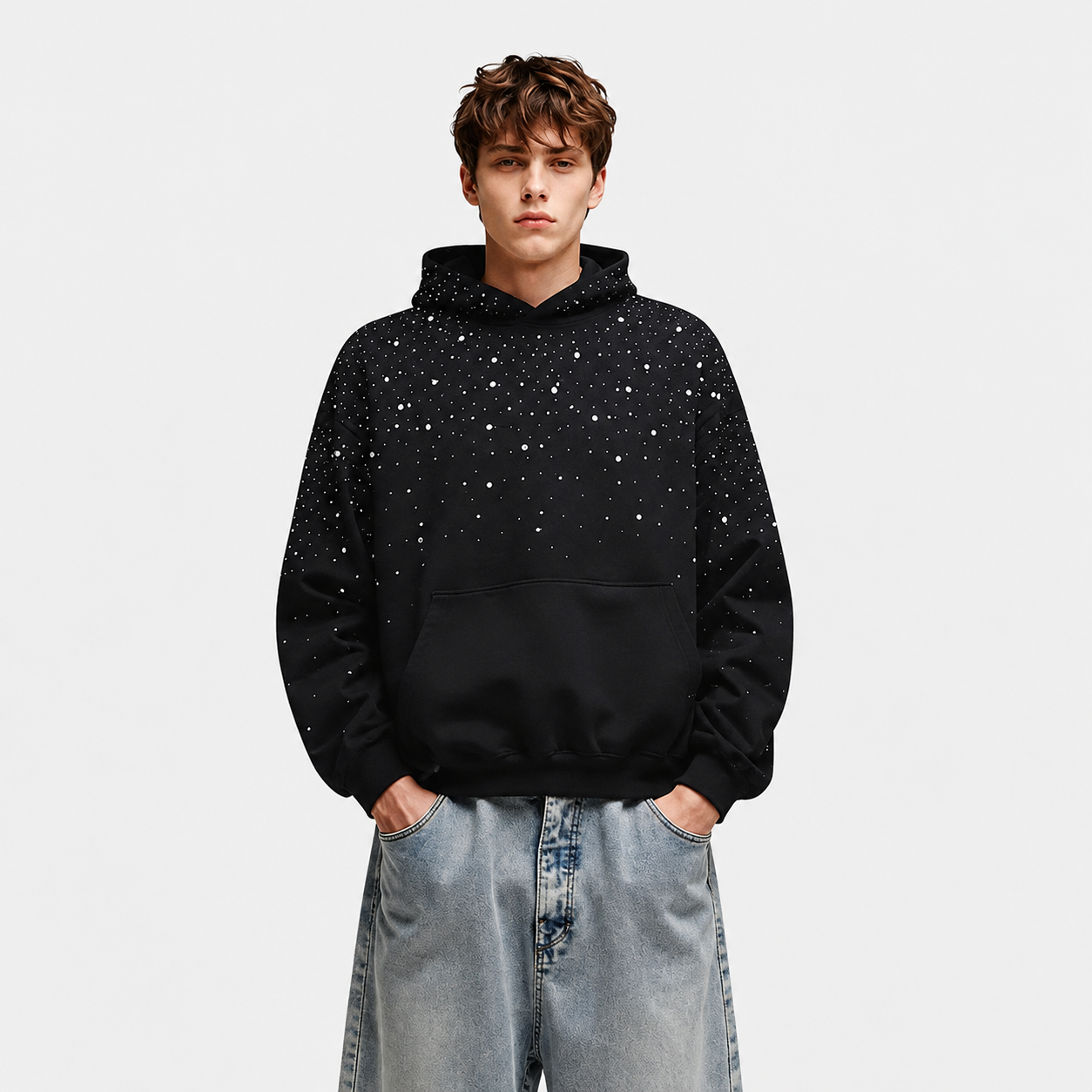 Casual Loose Rhinestone Pullover Hoodie For Men