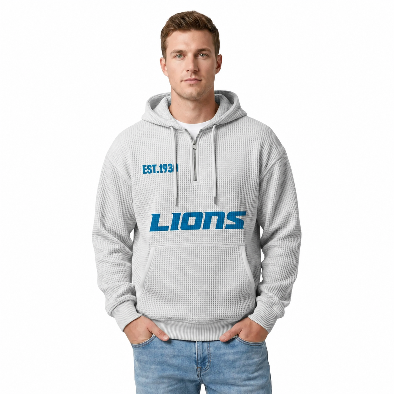 Detroit Lions EST 1930 Printed Quarter Zip Hoodie