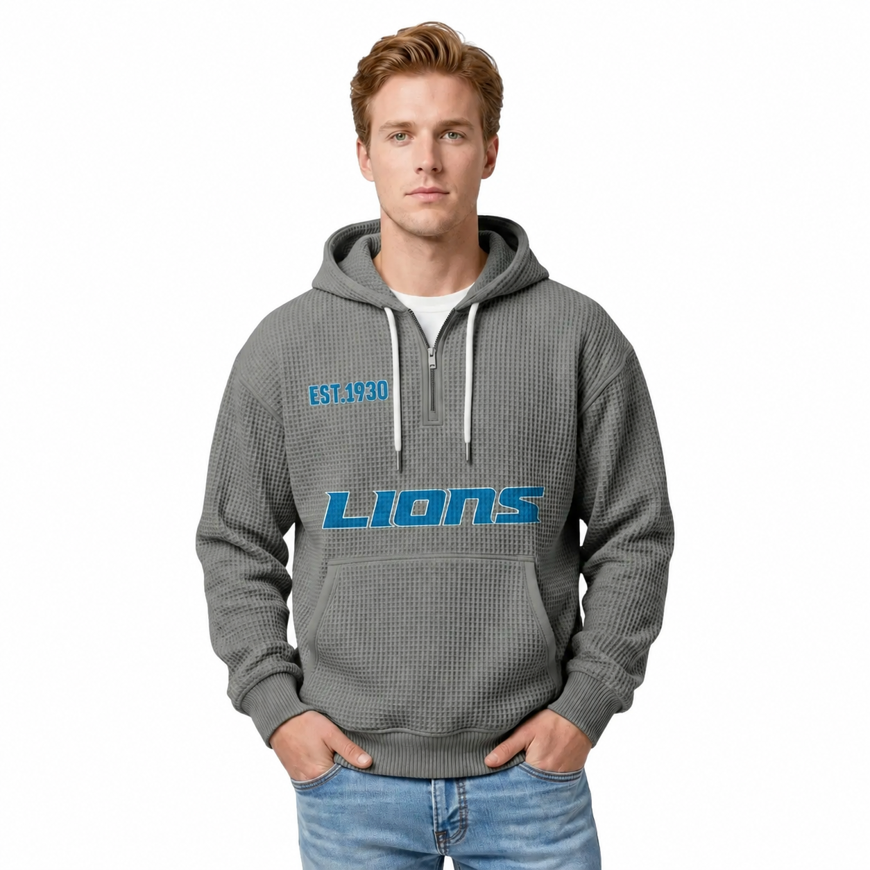 Detroit Lions EST 1930 Printed Quarter Zip Hoodie