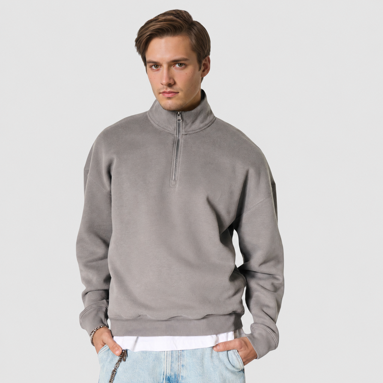 Graphic Quarter Zip Fleece Casual Sweatshirt And Hoodie