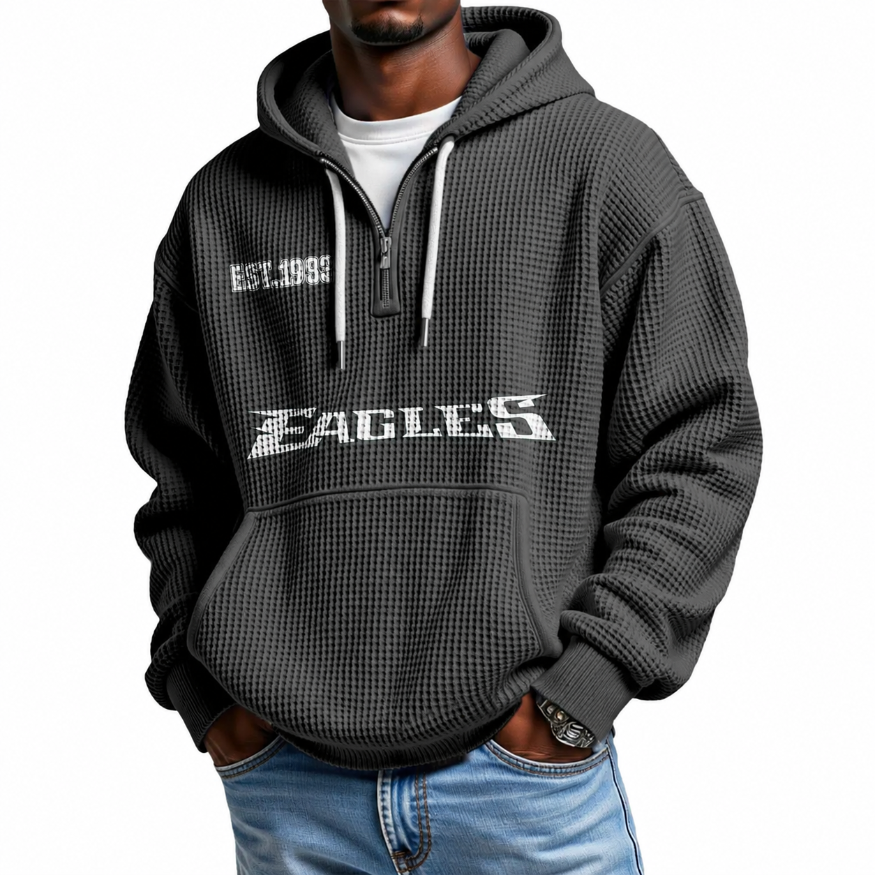 Philadelphia Eagles Football Team Themed Waffle Quarter Zip Hoodie