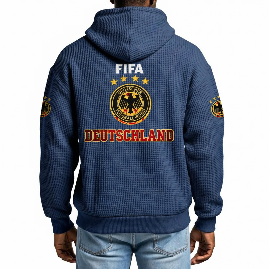 FIFA 2026 Germany Printed Waffle Quarter Zip Football Fan Hoodie