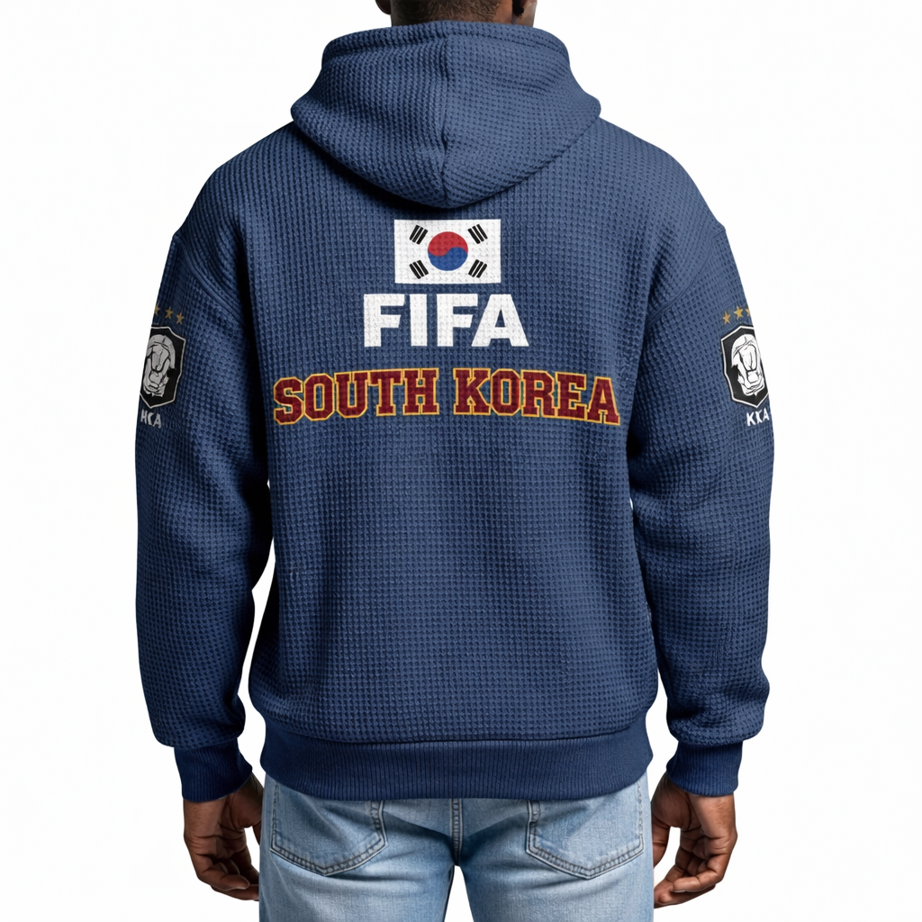 FIFA 2026 South Korea Printed Waffle Quarter Zip Football Fan Hoodie