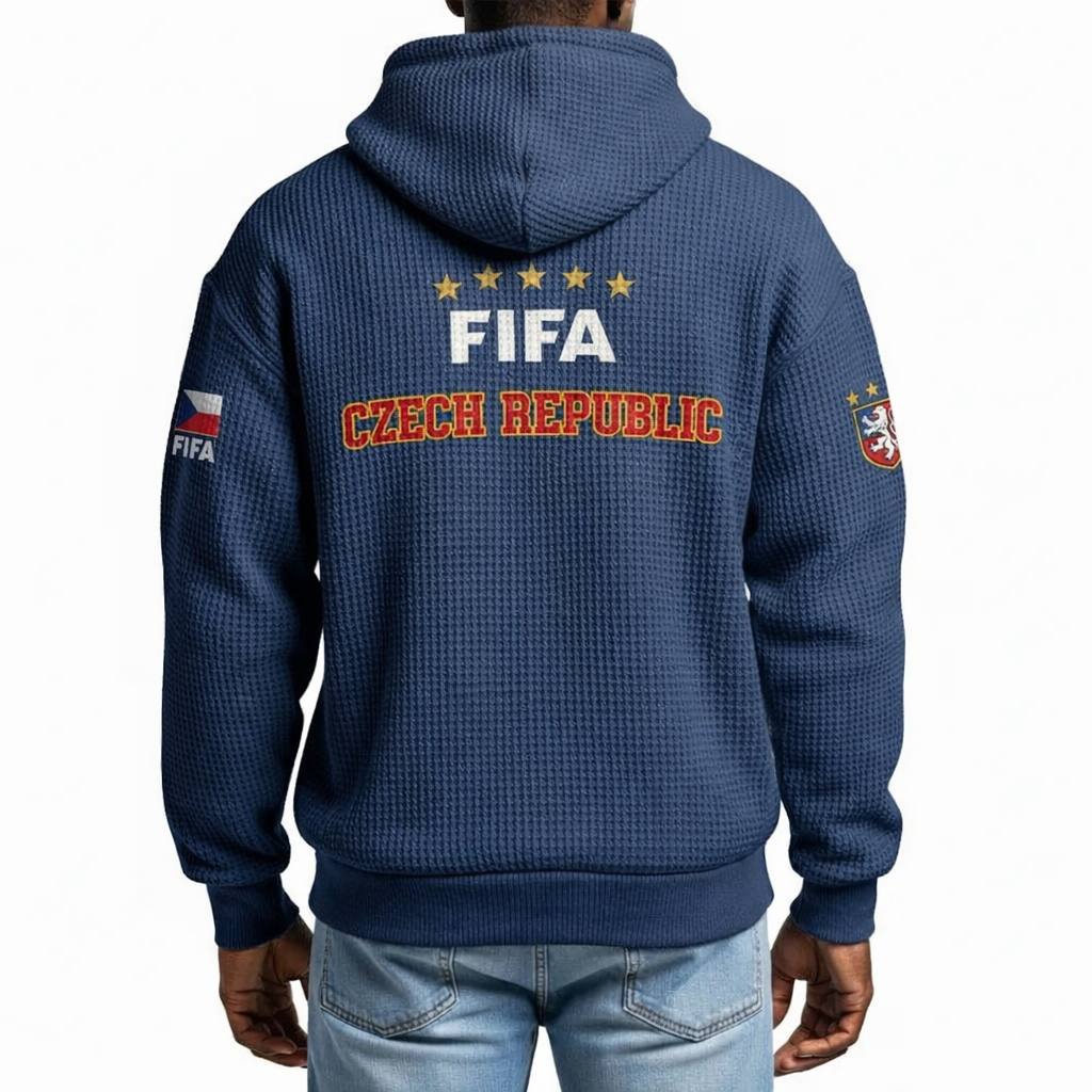 FIFA 2026 Czech Republic Printed Waffle Quarter Zip Football Fan Hoodie
