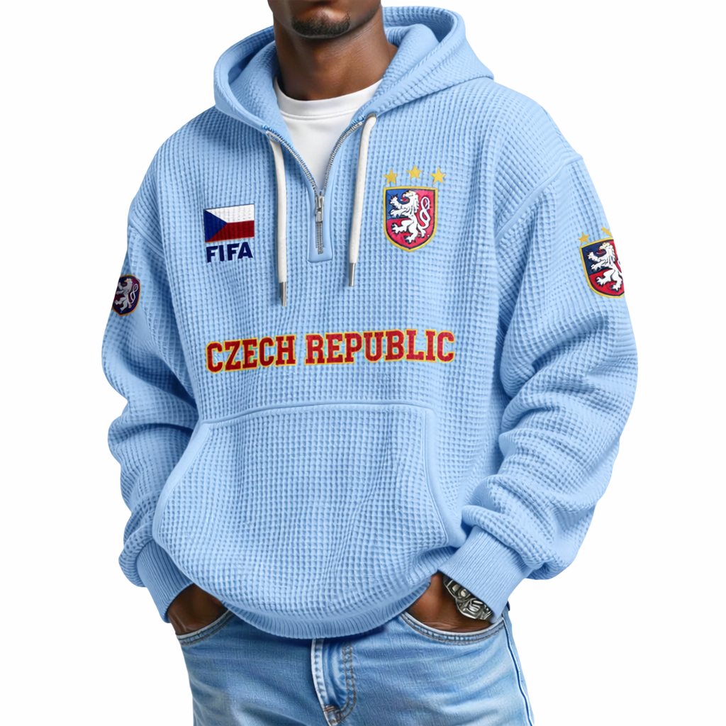 FIFA 2026 Czech Republic Printed Waffle Quarter Zip Football Fan Hoodie