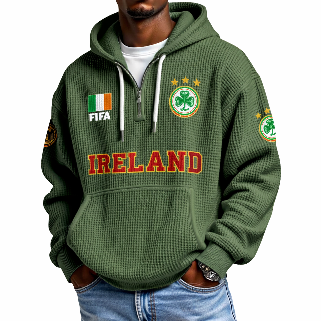 FIFA 2026 Ireland Printed Waffle Quarter Zip Football Fan Hoodie
