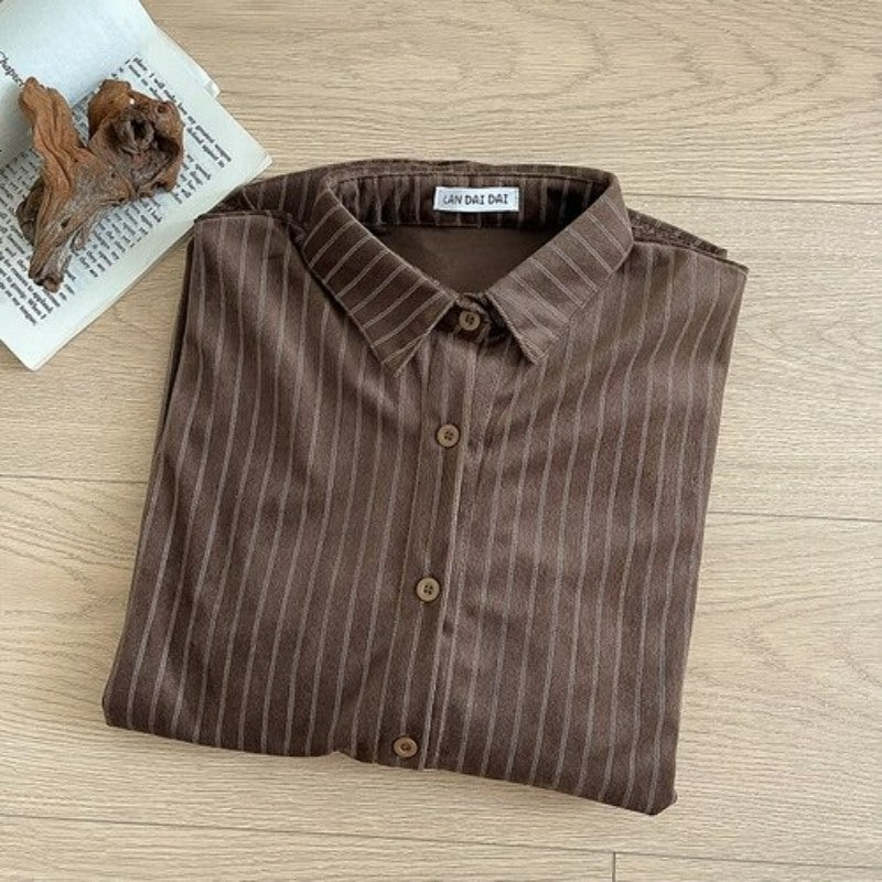 Korean Stripe Loose Thin Blouse Shirt For Women-Soco Hoodie