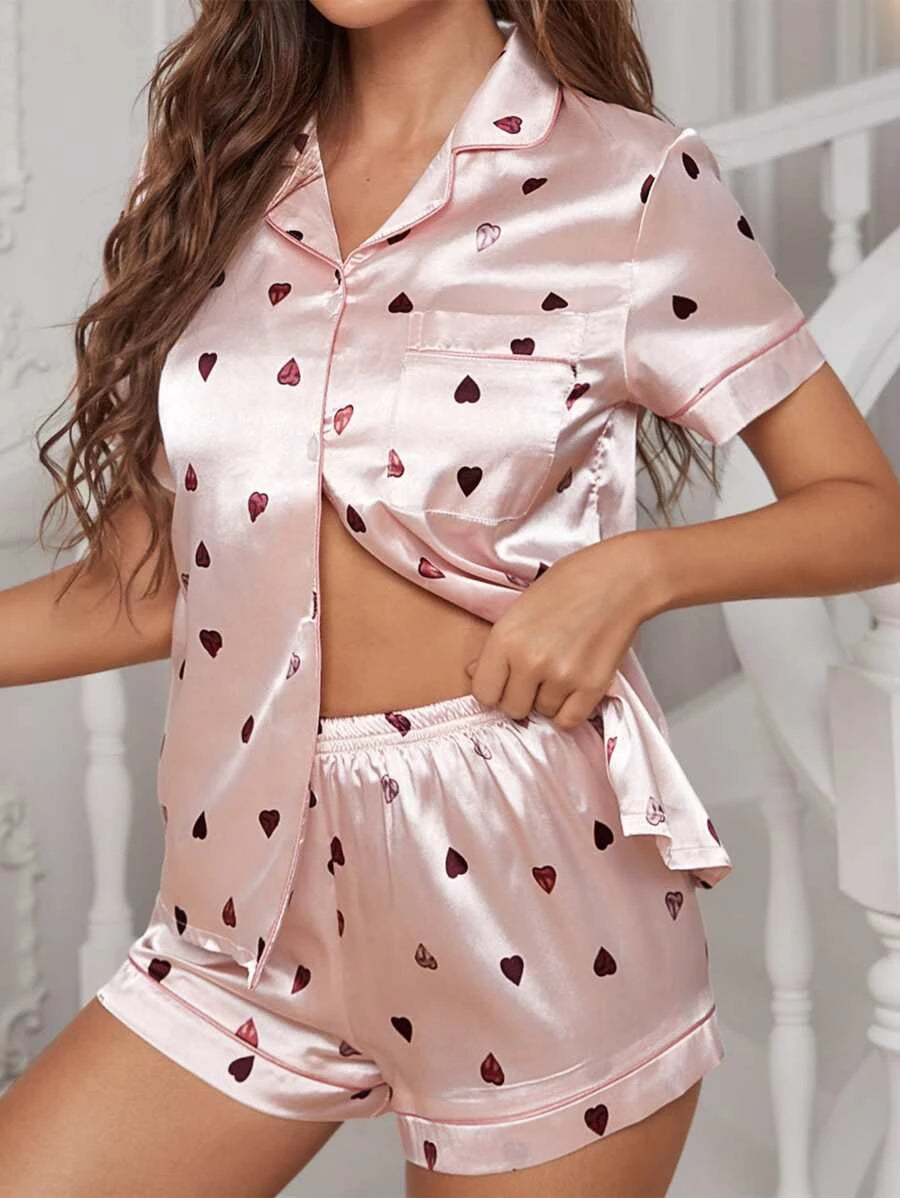 Print Contrast Binding Blouse And Pants Set-Soco Hoodie