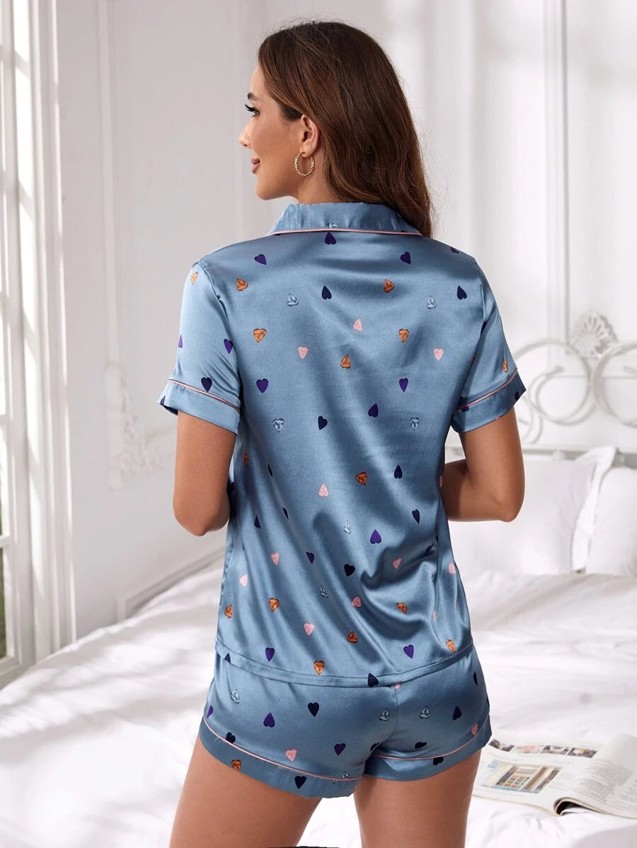 Print Contrast Binding Blouse And Pants Set-Soco Hoodie