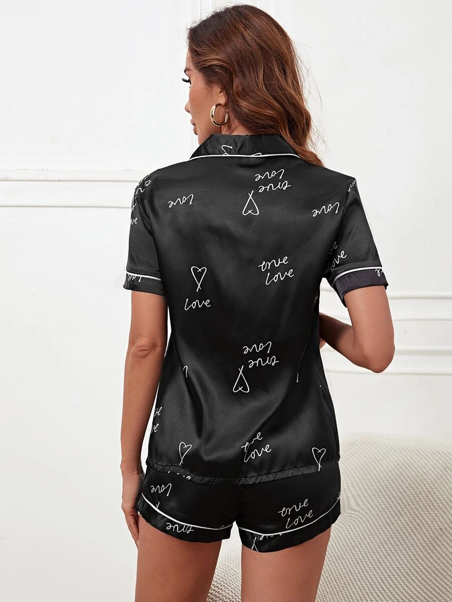 Print Contrast Binding Blouse And Pants Set-Soco Hoodie