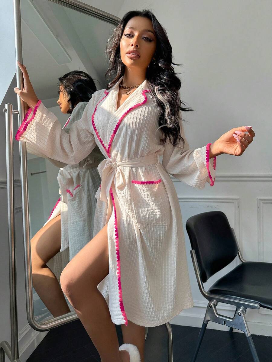 Contrast Binding Belted Robe-Soco Hoodie