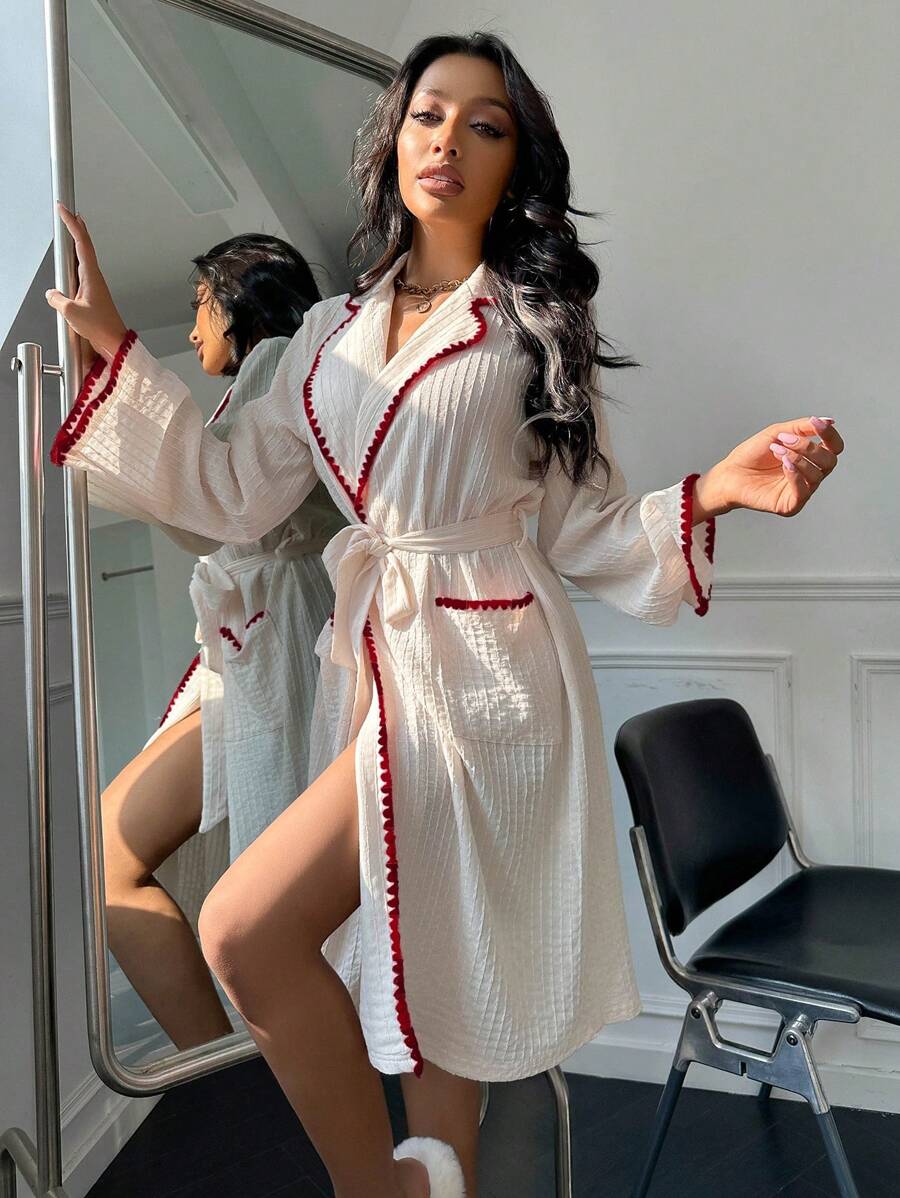 Contrast Binding Belted Robe-Soco Hoodie