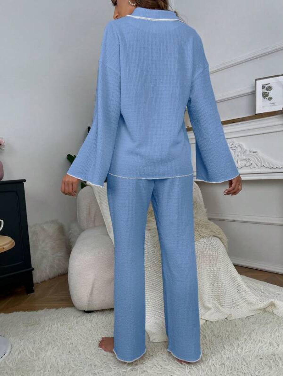 Contrast Binding Casual Lounge Set-Soco Hoodie