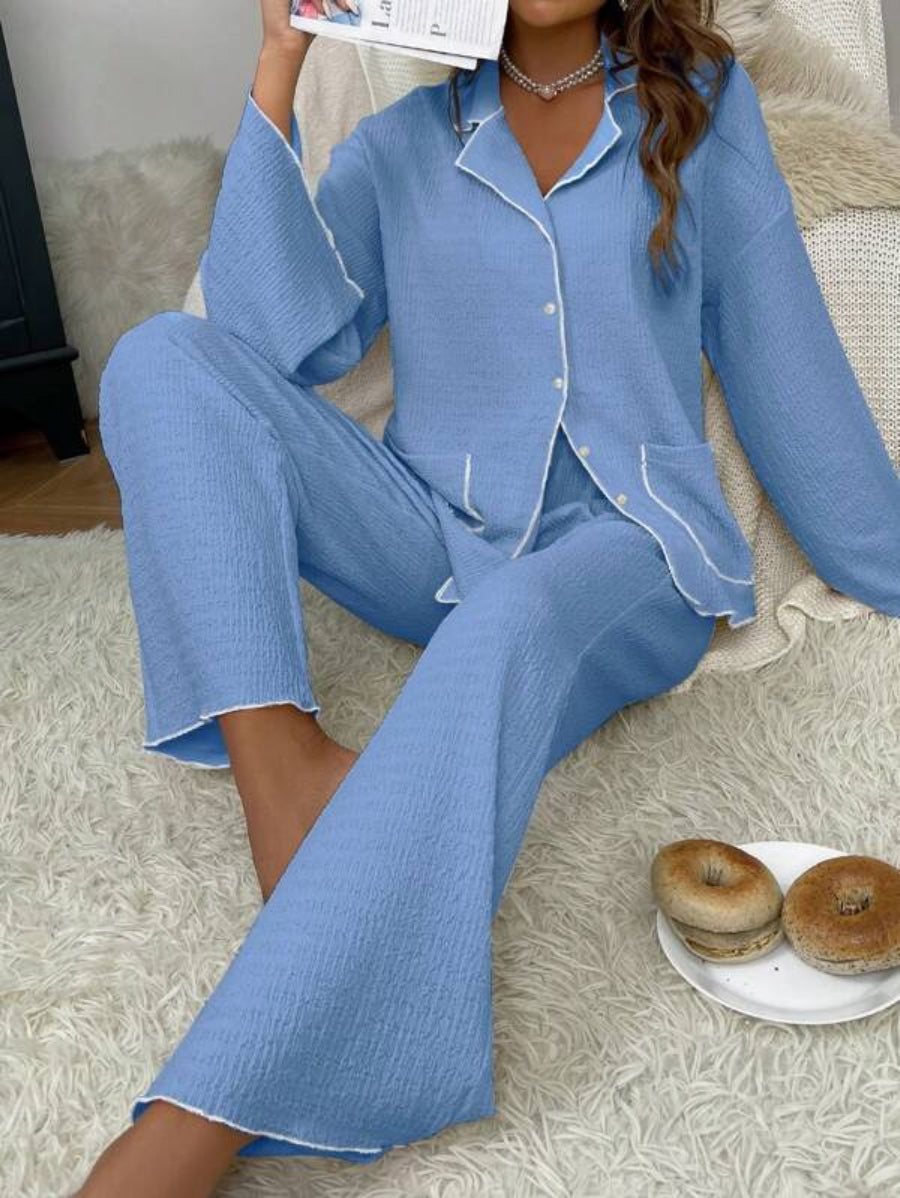 Contrast Binding Casual Lounge Set-Soco Hoodie