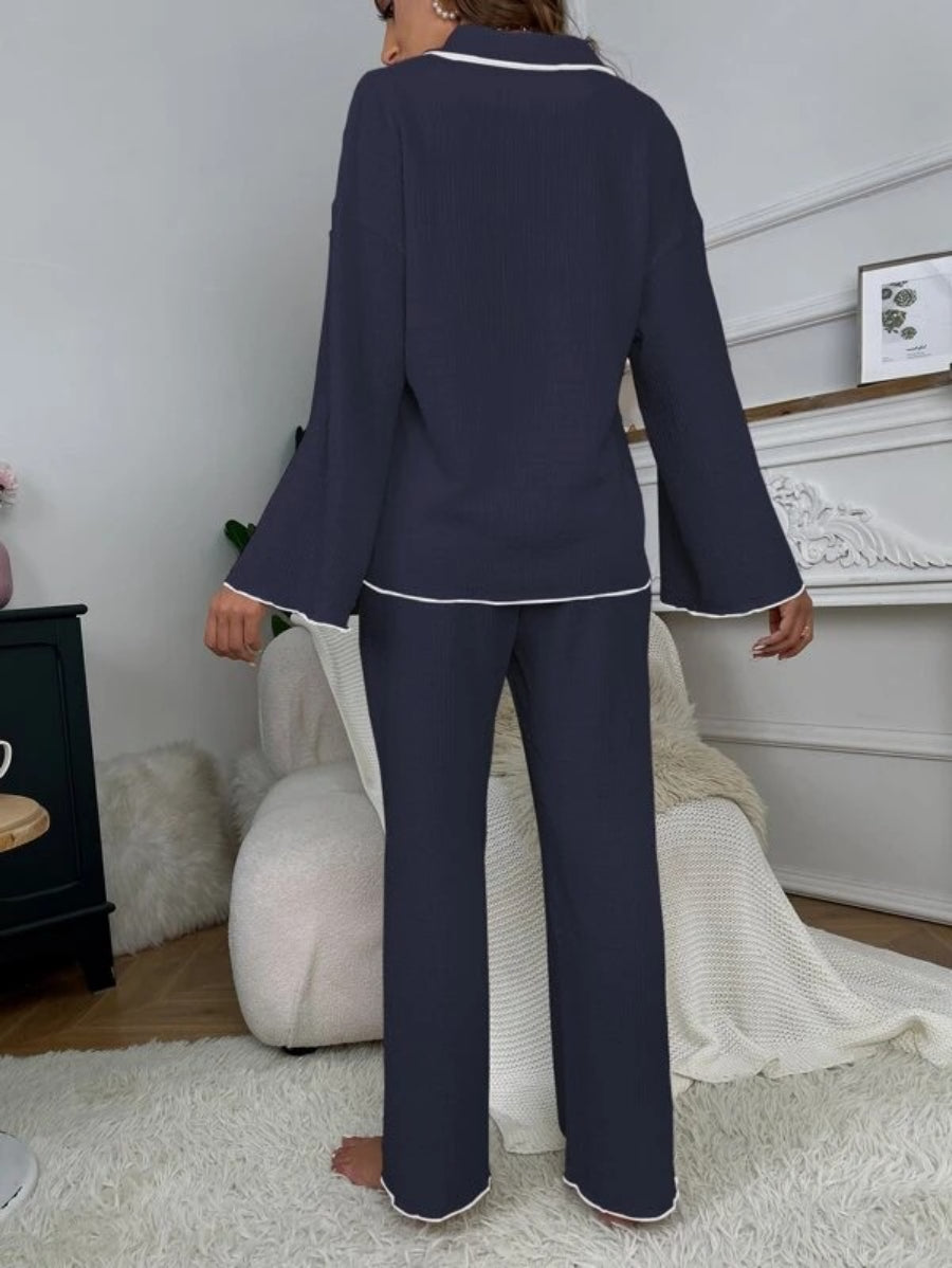 Contrast Binding Casual Lounge Set-Soco Hoodie