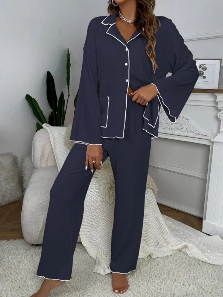 Contrast Binding Casual Lounge Set-Soco Hoodie
