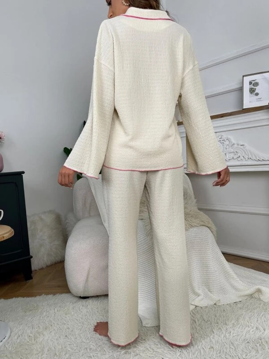 Contrast Binding Casual Lounge Set-Soco Hoodie