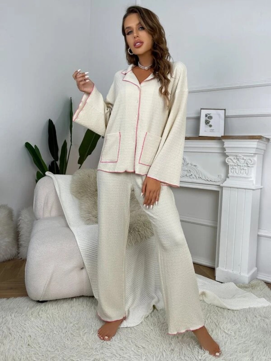 Contrast Binding Casual Lounge Set-Soco Hoodie