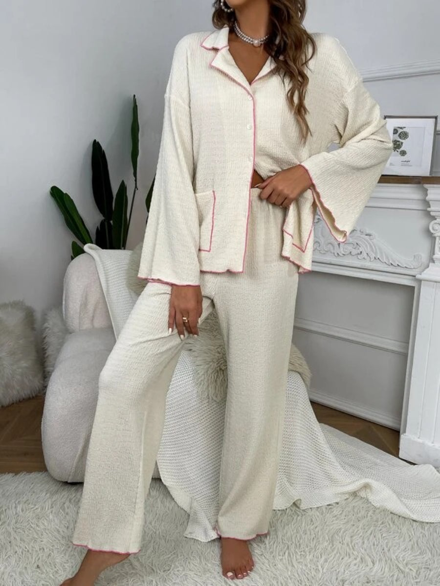 Contrast Binding Casual Lounge Set-Soco Hoodie