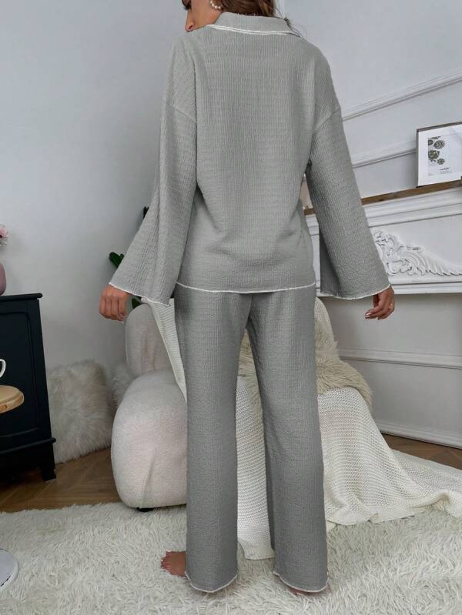 Contrast Binding Casual Lounge Set-Soco Hoodie