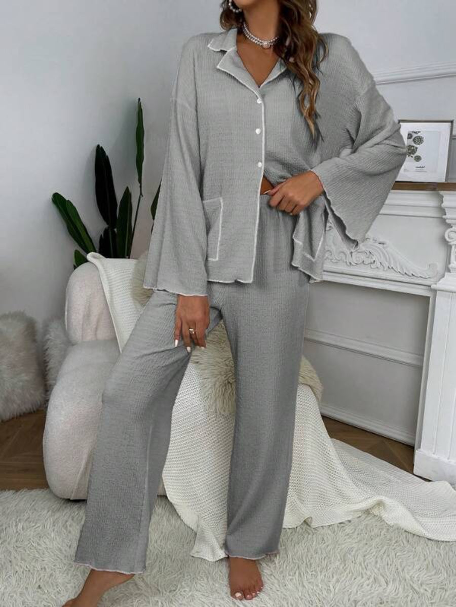 Contrast Binding Casual Lounge Set-Soco Hoodie