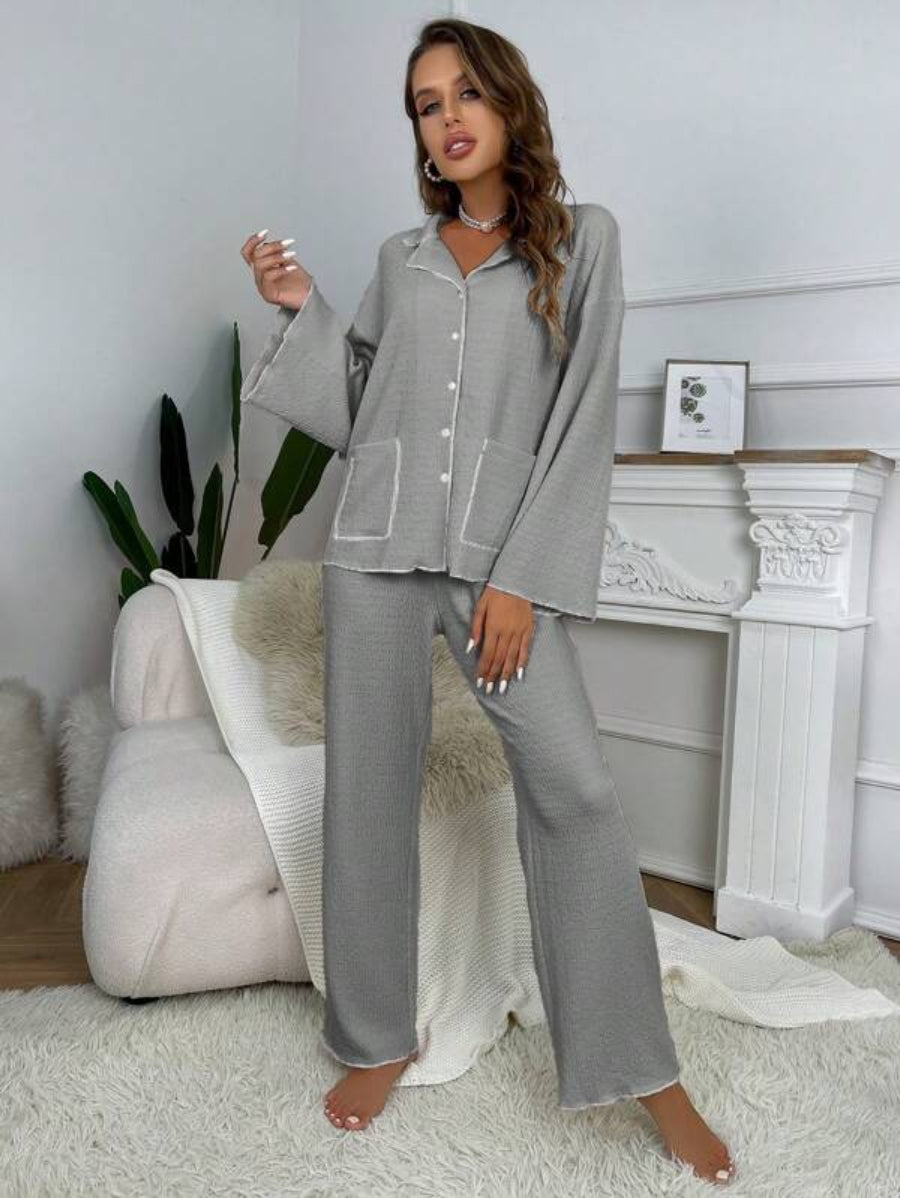 Contrast Binding Casual Lounge Set-Soco Hoodie