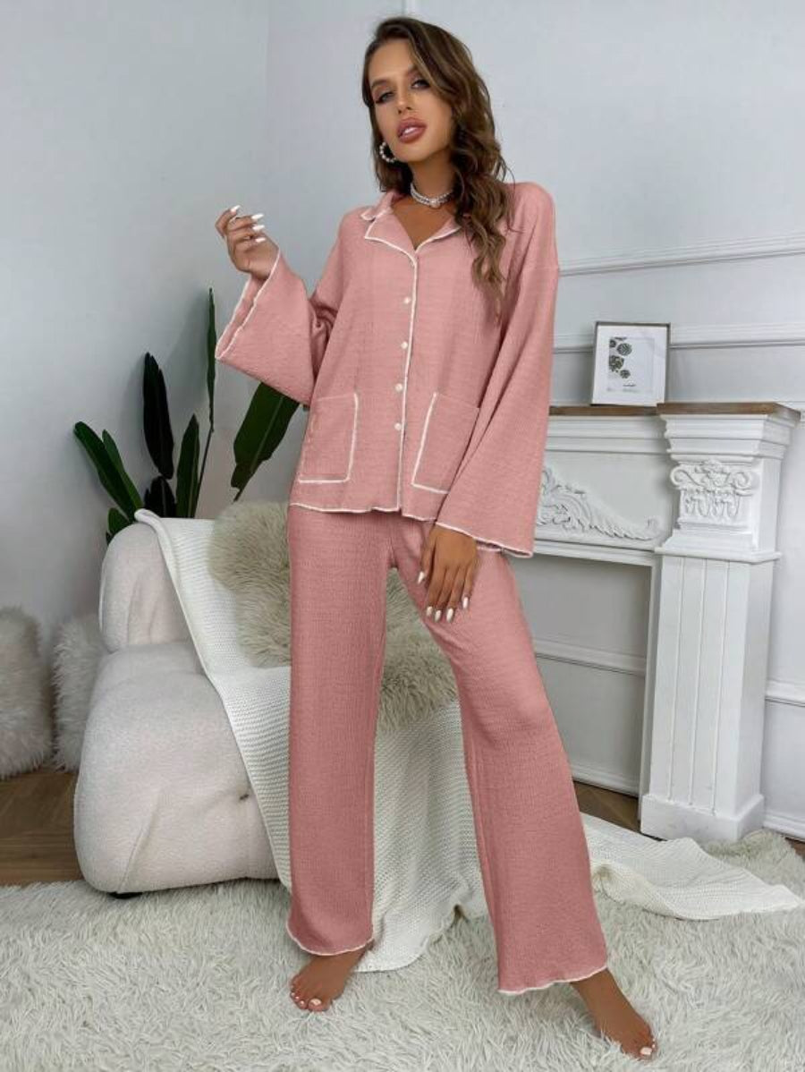 Contrast Binding Casual Lounge Set-Soco Hoodie