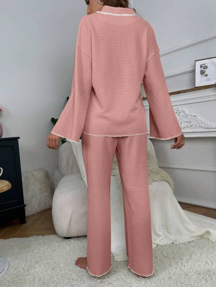 Contrast Binding Casual Lounge Set-Soco Hoodie