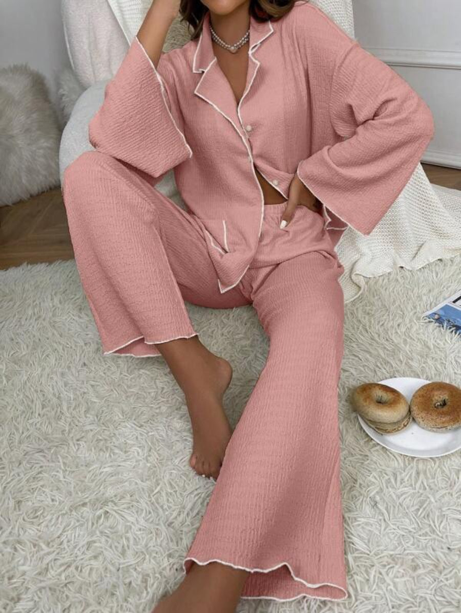 Contrast Binding Casual Lounge Set-Soco Hoodie