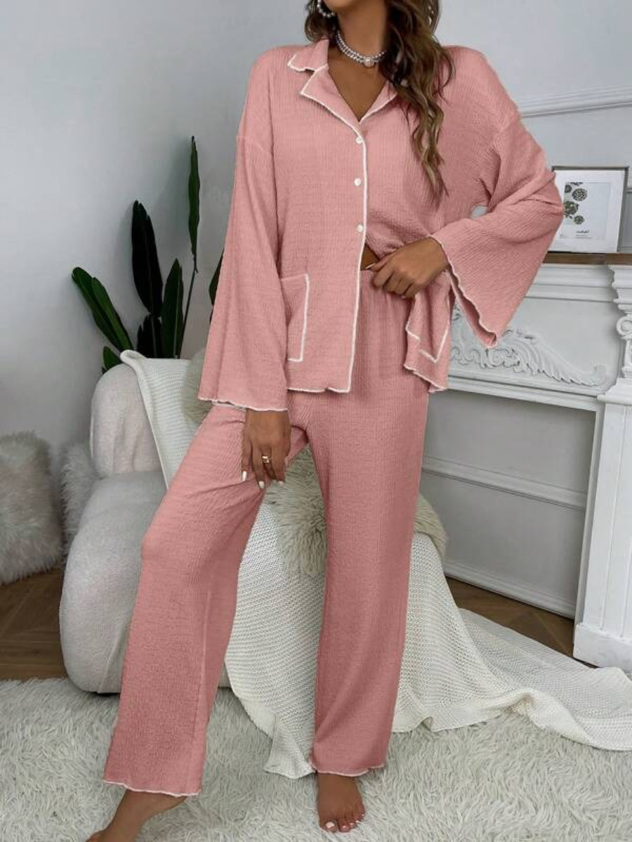 Contrast Binding Casual Lounge Set-Soco Hoodie