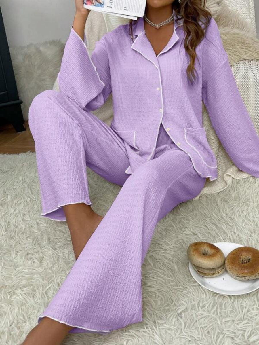 Contrast Binding Casual Lounge Set-Soco Hoodie