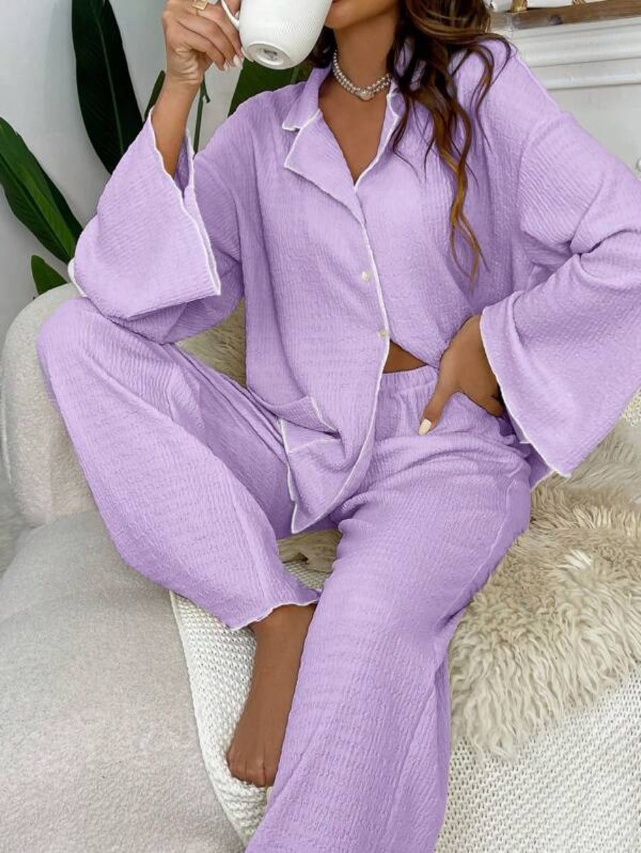 Contrast Binding Casual Lounge Set-Soco Hoodie