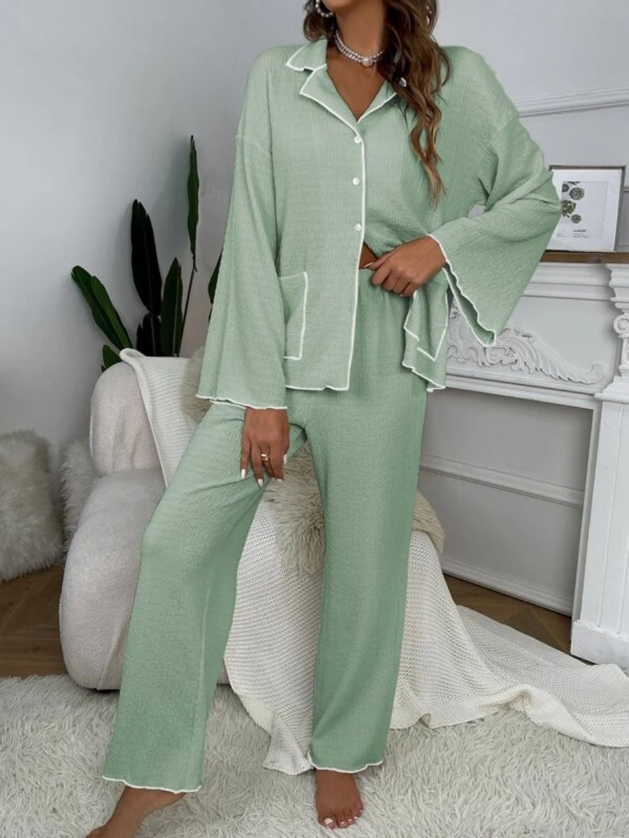 Contrast Binding Casual Lounge Set-Soco Hoodie